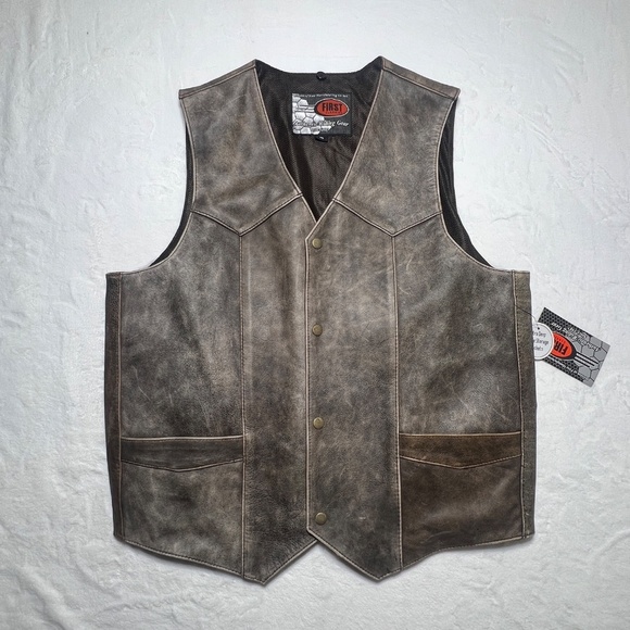 First classic Men's Leather Brown Motorcycle Vest - Picture 2 of 9